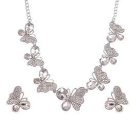 Efulgenz Indian Jewelry Set for Women CZ Cubic Zirconia Austrian Necklace Set Butterfly Bridal Wedding Necklace Crystal Rhinestone Choker Necklace Earrings Set Statement Prom Party Statement Jewelry