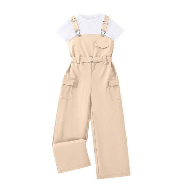 Hilinker Girl's Overalls 2 Piece Outfits Short Sleeve Top and