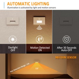 Raxjov 8 Pack Motion Sensor LED Stair Lights, 120V 3 Color Modes Stepless Dimmable Indoor Outdoor Step Lights, 3000K/4000K/6000K 3W 120LM IP65 Waterproof Stairway Light for Staircase Lighting, White