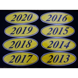 EZ Lettering Car Dealer Windshield Oval Model Year Stickers (8 packs) Yellow and Black