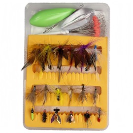 DAYUYUE 18 Pieces Fly Fishing Mix Set Accessories 102 Pieces in Plastic Fishing Tackle Box Included (Set-b)