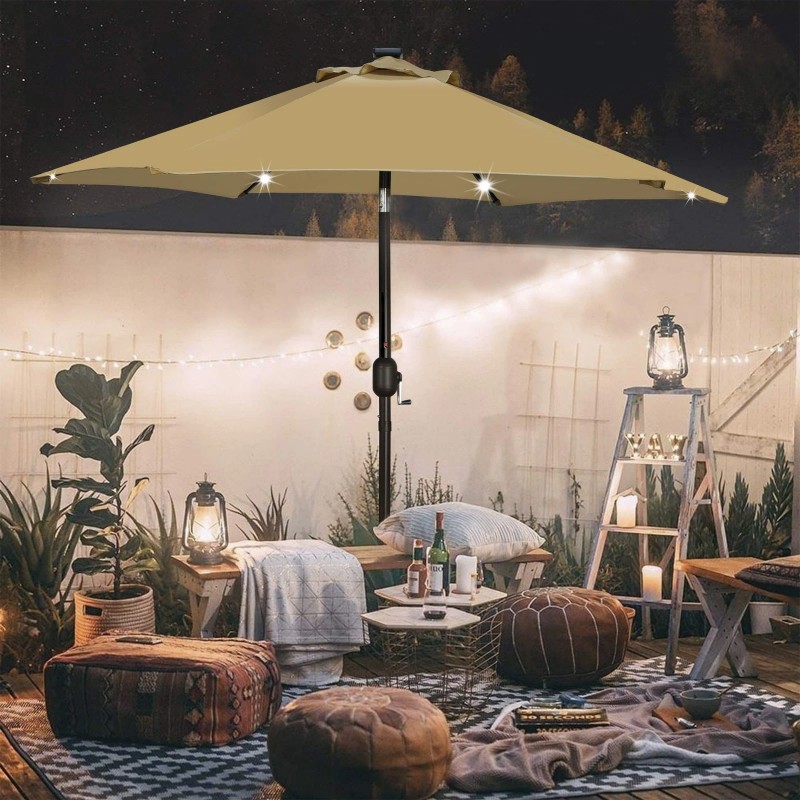Blissun 7.5 ft Solar Umbrella, 18 LED Lighted Patio Umbrella,
