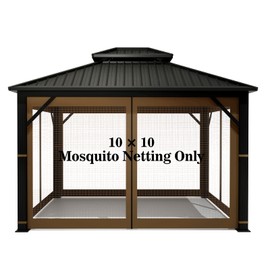 Gazebo Universal Replacement Mosquito Netting – Hugline 10' x 10' Outdoor Mesh Netting Screen 4-Panel Sidewall Curtain with Zipper (Brown)