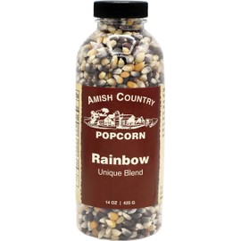 Amish Country Popcorn | 14 oz Bottle | Rainbow Popcorn Kernels | Old Fashioned with Recipe Guide (14 oz Bottle)