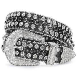 XZQTIVE Cowgirl Bling Studded Leather Belts for Jeans Pants with Rhinestone and Western Silver Buckle, Unisex(4-Black (Silver Buckle), Fit waist 30-32 inch)
