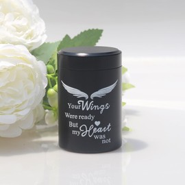 Small Urns for Ashes - Set of 2，2.7 Inch Aluminium Mini Urn Ashes, Cremation Urns for Ashes, Ashes Holder, Black Small Keepsake Urns-Your wings were ready