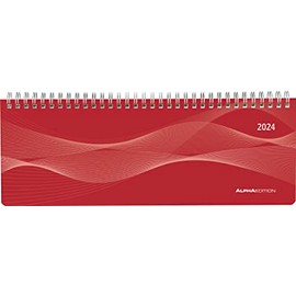 Table Landscape Calendar Professional Red 2024 - Office Planner 29.7 x 10.5 cm - Table Calendar - 1 Week 2 Pages - Ring Binding - Alpha Edition