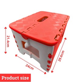ThienHa Foldable Camping Stool - 8.5 Inch Red, Heavy Duty PP Plastic, Non-Slip Surface, 3.5 cm Slim Design with Handle - Supports Over 200 lbs, Portable Folding Step Stool for Outdoor & Indoor Use