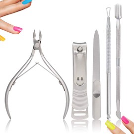 【UPGRADED VERSION】JIARON 5PCS Cuticle Trimmer Set contains Cuticle Pusher Nail clipper, Professional Grade Stainless Steel Cuticle Nippers, Premium Sharp Blade Cuticle Cutter Pedicure Tool