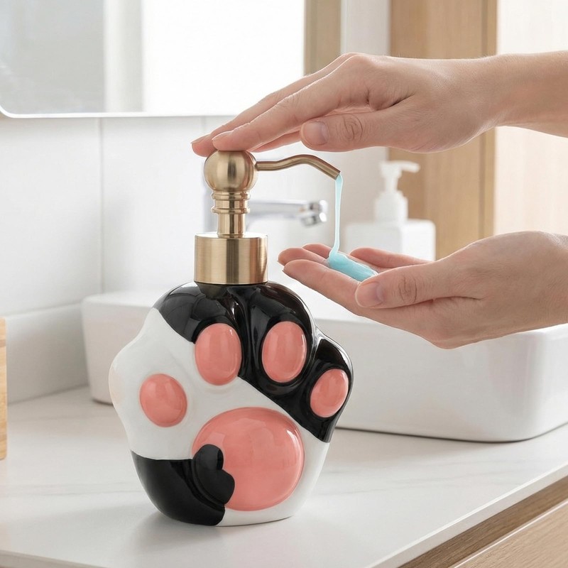 Dog Shape Soap Dispenser (Black/White, Paw Shape Soap Dispenser)