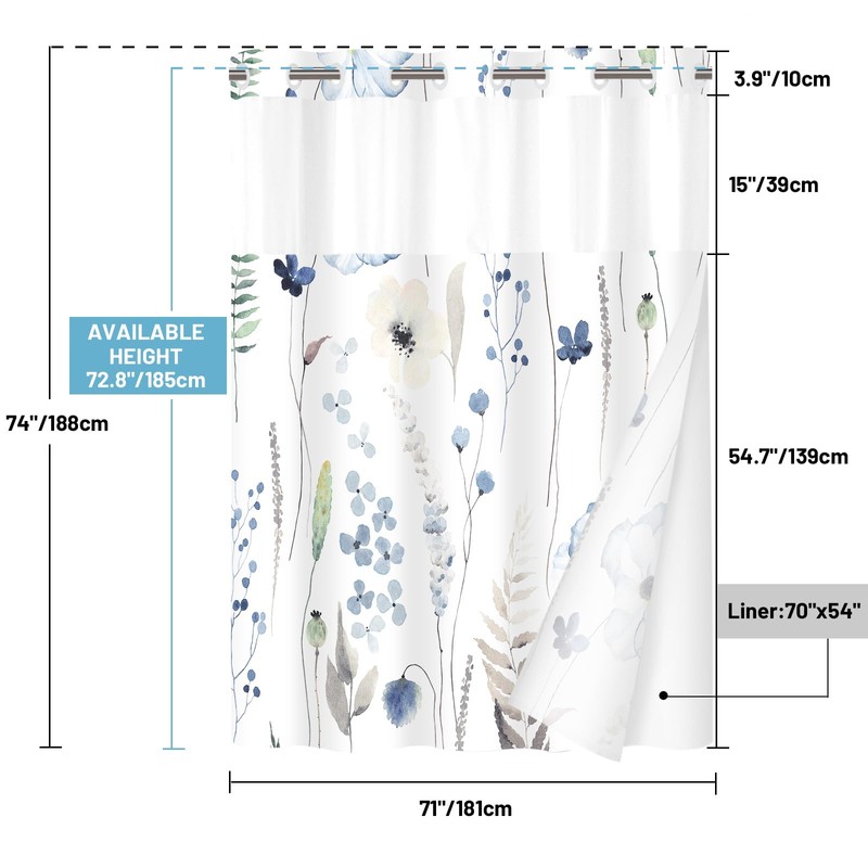 WITHLOC No Hook Shower Curtain with Snap in Liner -