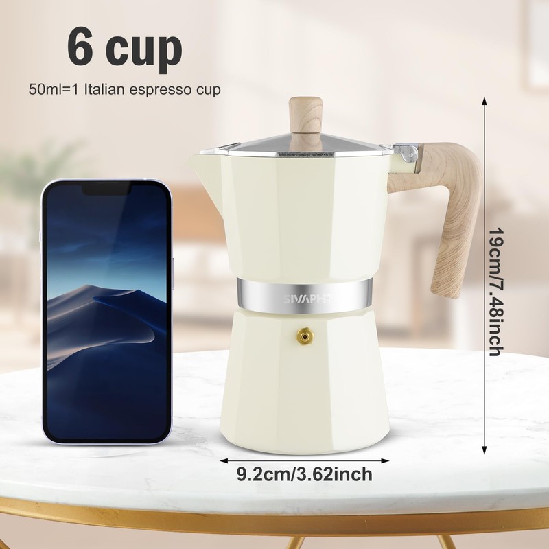 Sivaphe Aluminum Moka Pot 6 Espresso Cups, Percolator Espresso and