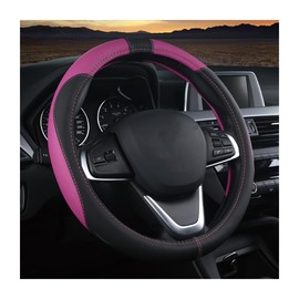 JNNJ Steering Wheel Cover for Car, Microfibre Leather Steering Wheel Cover, Sport Non-Slip 38 cm Steering Wheel Cover, Steering Wheel Cover, Genuine Leather, Breathable, Anti-Slip (Black/Purple)