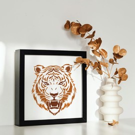 MAYJOYDIY Tiger Stencils 30 x 30 cm Large Tiger Head Stencil with Brush Reusable Tiger Face Stencil with Wild Animal Motif for Wood Canvas Fabric Wall Furniture Decor