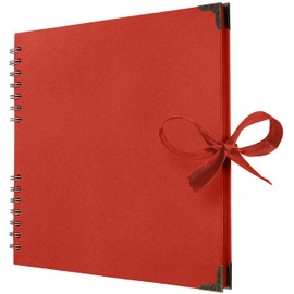 Bstorify 25.4 x 25.4 Cm Scrapbook Album 70 Pages Red Thick Kraft Paper Corner Protectors, Ribbon Closure - Ideal for Your Scrapbooking, Art & Craft Projects (Red, 25.4 x 25.4 Cm)