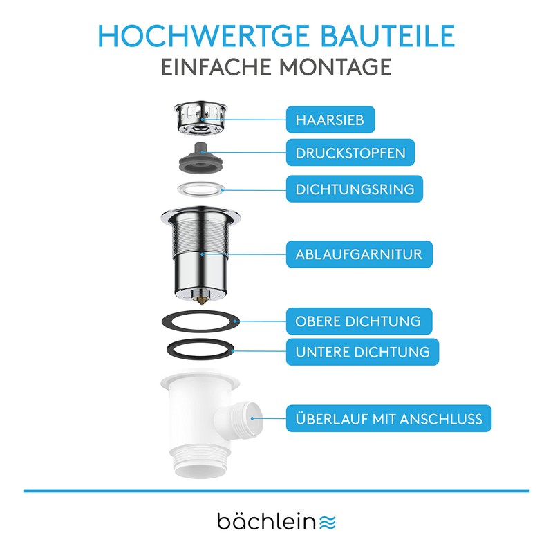 Bächlein Pop-Up Drain Fitting for the Sink, Diameter 70 mm