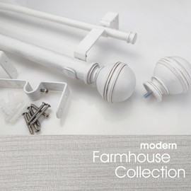 ILAISIHOME 1-1/8 Inch Diameter Farmhouse Style White Curtain Rods with Round Finial, 36-72 inch Telescoping Double Rod for window width 24-68 inch, 1 pack