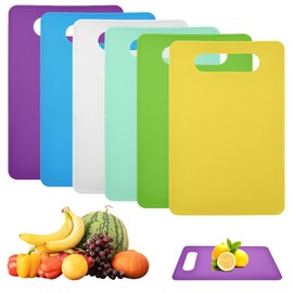 Pack of 6 Plastic Chopping Boards, Non-Slip, 29 x 19 cm Chopping Boards Plastic, BPA-Free Chopping Board, Small, Antibacterial, Chopping Boards Dishwasher Safe, Board Set Kitchen