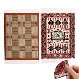 iLAND Miniature Dollhouse Accessories of Carpet for Dollhouse Furniture on 1/12 Scale and 3” - 12” Dolls, Woven Dollhouse Rugs 6” x 3.8” (2pcs Rhythm)