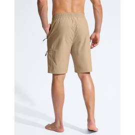 Pudolla Mens Beach Shorts Lightweight Swim Trunks with 4 Zipper Pockets Bathing Suit Swim Shorts for Men（Khaki XL