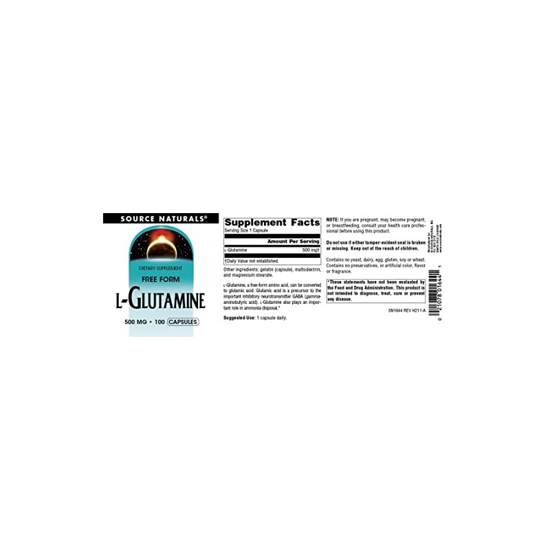Soource Naturals L-Glutamine, 500 Mg, 100 Caps L-Glutamina, 500 Mg,