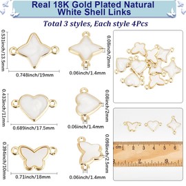 Beebeecraft 12Pcs 3 Styles 18K Gold Plated Brass Natural White Shell Links Star Butterfly Heart Charms for Summer Theme DIY Bracelets Necklace Jewelry Making Craft