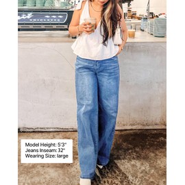 Vetinee Women's Jeans Wide Leg High Waist Stretch Baggy Jeans, Cool Blue