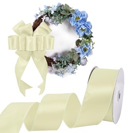 GTYBOVA Ivory Satin Wired Ribbon 2-1/2 Inch X 25 Yards Wired Satin Ribbon Wedding Decorations Ribbon for Valentine's Day Gift Wrapping Wreaths Spring Decoration Crafts Home Decor