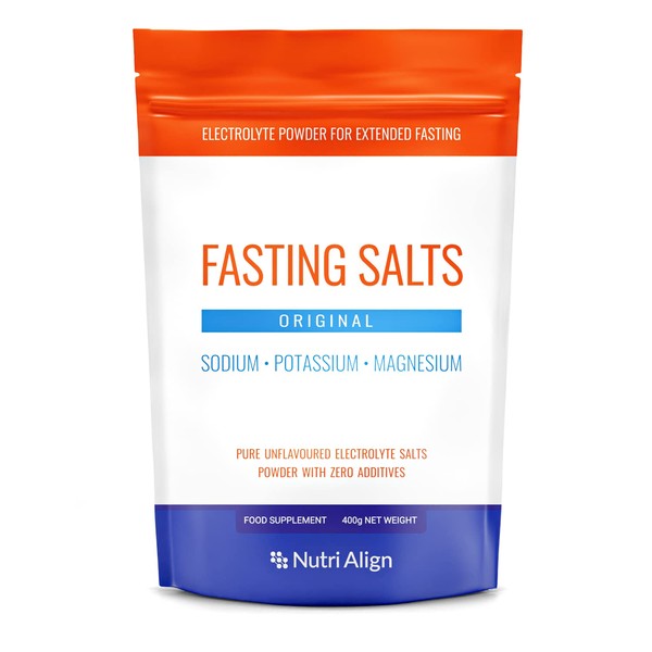 Fasting Salts: Pure Unflavoured Electrolyte Powder. Sodium, Potassium, Magnesium. Zero Additives. Fasting Electrolytes Supplement from Nutri-Align Fasting Range. 400g.