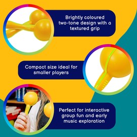 A-Star Plastic Maracas Yellow Pair - 16cm Shaker Rattle, Percussion Rhythm Instrument