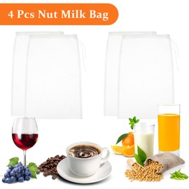 Amaxiu 4 Pack Nylon Nut Milk Bag, 11.8"x7.8" Fine Mesh Cheese Cloth Bags for Straining Reusable 200 Mesh Nylon Bag Filtering Drawstring Filter Bag for Almond Cashew Durable Easy to Clean Strainers