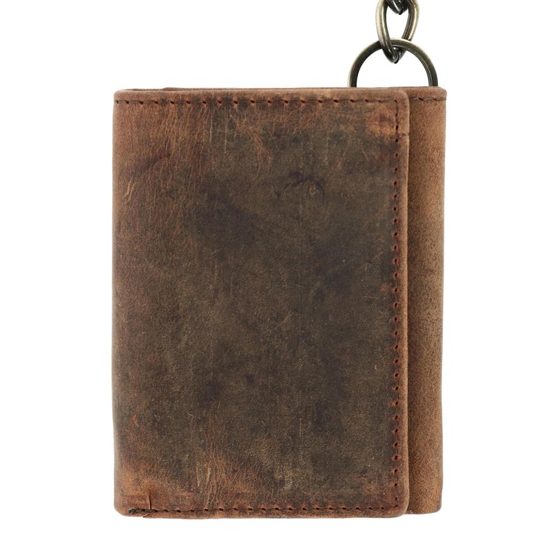 Cazoro Men's RFID Vintage Leather Trifold Chain Wallet, Antique Brown