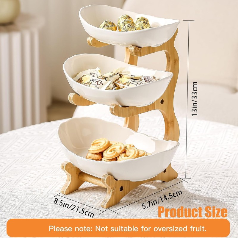 HOMKULA Fruit Bowl for Kitchen Counter - 3 Tier Ceramic
