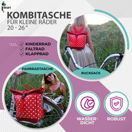 Ikuri Small Combination Bicycle Bag / Backpack 20-26 Inch for Children Folding Bikes Made of Tarpaulin - Lunares Model Red
