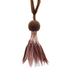 Beautiful Beaded Tassel Tiebacks exquisitely Handcrafted with Exotic Feather Design, Tassel Length 5" (12.5cm), 23" Spread (58cm) (Style# TBBDFEATH5) Toasted Chestnut #D2 (Dark Brown) Pack of 4