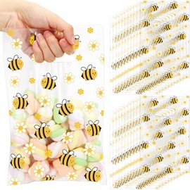 Cholemy 50 Pcs Clear Bee Party Favor Bags with Die Cut Handles Bee Baby Shower Party Goodie Bag for Honeybee Themed Decoration Spring Birthday Supplies Honey Business, 9.8 x 6.3 inch