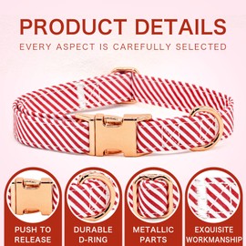 Classical Red Stripe Dog Bow Tie Dog Collar Accessory, Detachable Bowtie, Adjustable Collar for Small Medium Large Dogs