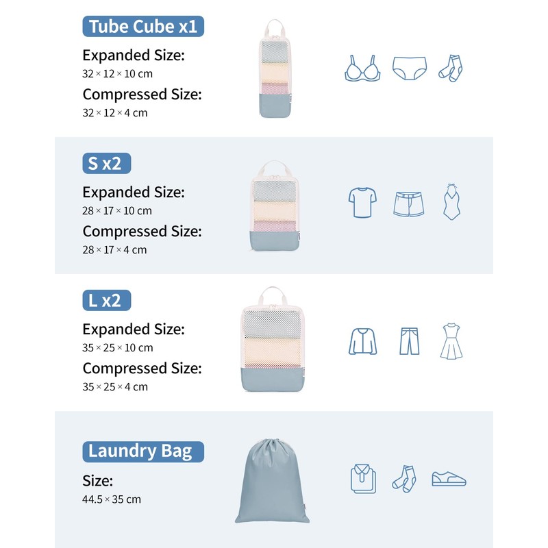 Narwey 6 Set Compression Packing Cubes for Backpack and Suitcases,
