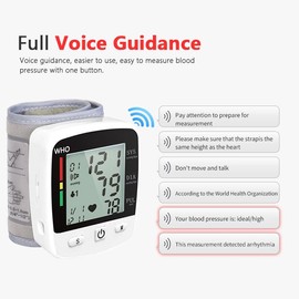 Wrist Cuff Blood Pressure Monitor Electric Tonometer Digital Smart Voice Sphygmomanometer Electronic Rechargeable BP Monitors Large Screen BP Apparatus Digital with 2x90 Memory Record