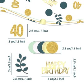 TOPWAYS Confetti 40th Birthday Man Woman, Pack of 200 Table Decoration Birthday Scatter Decoration Eucalyptus Green Confetti Large Gold Confetti Birthday 40th Birthday Decoration Women Men (40th