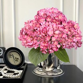 Hydrangea Artificial Flowers 4 Pcs 20" Magenta Latex Real Touch Hydrangea Flowers Full Faux Hydrangea Flowers Fake Bouquet for Outdoors Home Decor Table Party Wedding Centerpiece Bouquet Floral