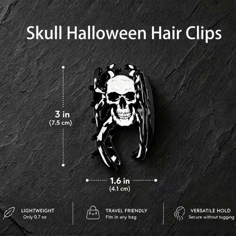 Spooky Halloween Spider Hair Claw Clip with Skull Pattern for
