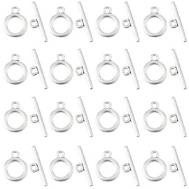 SUNNYCLUE 1 Box 100 Sets Toggle Clasps Silver Clasp Toggle Bracelet Clasps Round Toggle Clasp Tbar Clasp End Clasps for Jewellery Making