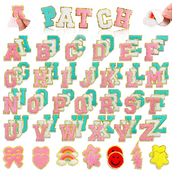 Bzhouyy Chenille Letter Patches Self Adhesive for DIY Clothings, 92pcs