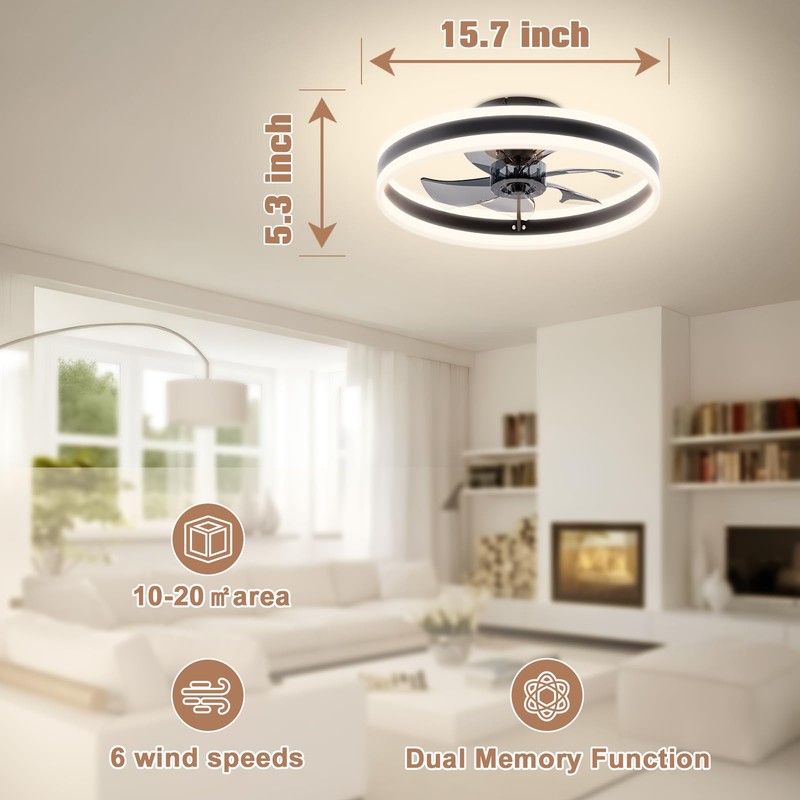 VOLISUN Fandelier Ceiling Fans with Lights and Remote, 15.7in Low