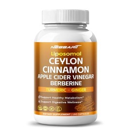 NESSARIT Ceylon Cinnamon, Apple Cider Vinegar, Berberine, Turmeric & Ginger – Support Metabolism & Digestion – 180 Capsules – Made in USA