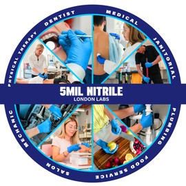 London Labs Sky Blue 5 Mil Nitrile Exam Gloves Disposable Latex Free | Medical Rubber Gloves for Doctors, EMT, First Aid Kit, Food Service & Cleaning | Bulk Nitrile for Mechanics (100 CT) - Large