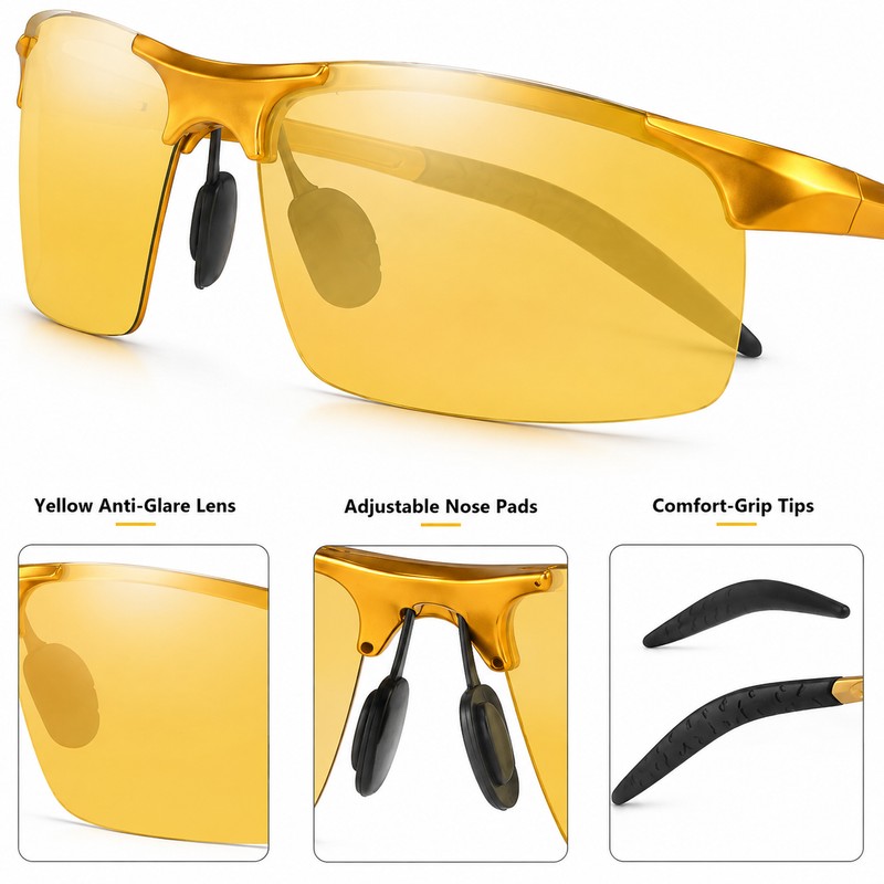 Yellow Lens Driving Glasses for Low-Light Use – Semi-Polarized Anti-Glare