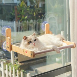 Cat Window Perch with Wooden Frame – Aloxina Foldable Cat Hammock Bed for Indoor Cats, Breathable Sandwich Mesh Cover, Strong Suction Cups, No Drilling, Supports Large Cats