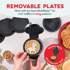 DASH Multimaker Mini System Two 4” Nonstick Removable Waffle Plates Set (Unicorn & Dinosaur) - 2Pc Plate Pack for Waffle Iron & Griddle, Compatible with Dash MultiMaker Mini System, Nonstick Surface